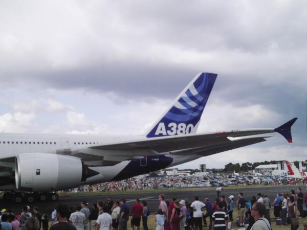 View of A380 and crowds