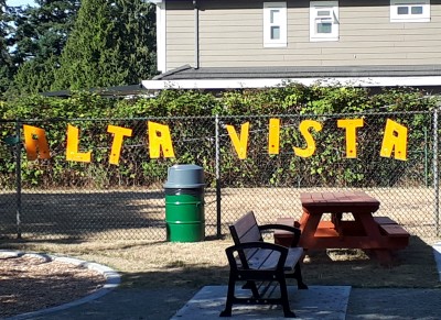 Yellow Alta Vista Fence Sign